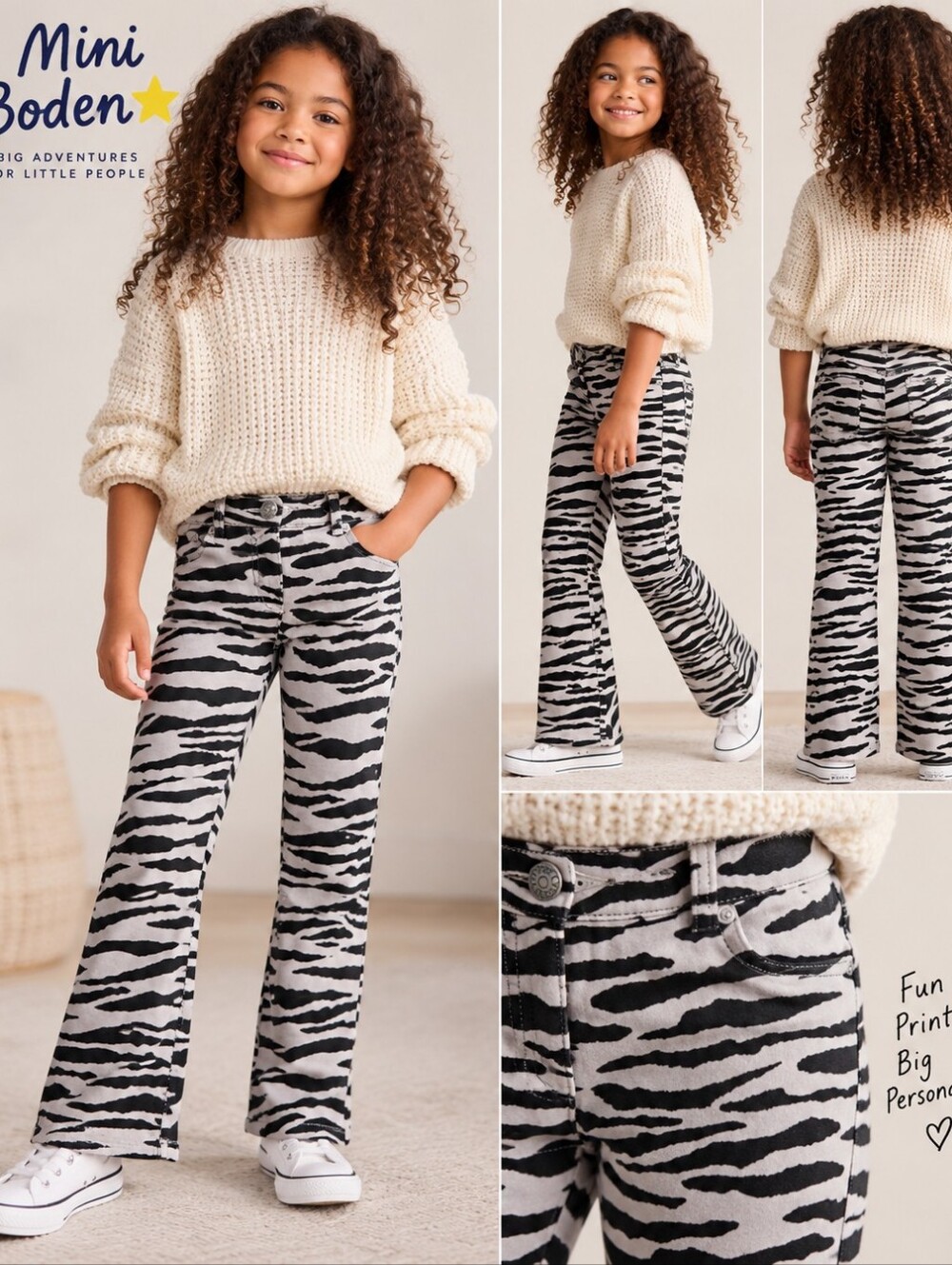Mini Boden Black and White Zebra-Stripe Pants Boho Size 8Y